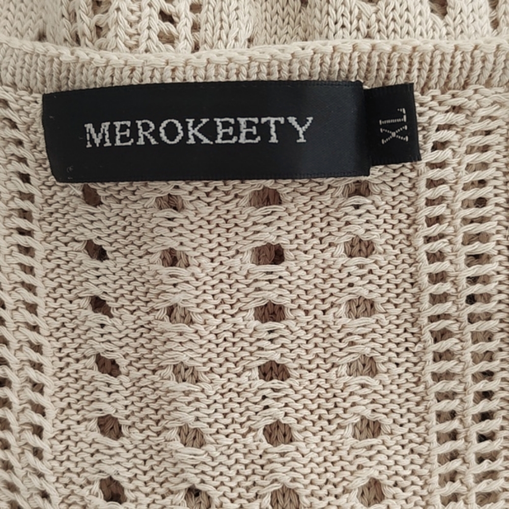 Like New Merokeety Nude Tan Open Weave Knit Tunic Short Cap Sleeves XXL Top - Picture 11 of 13
